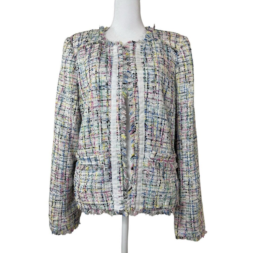 Worthington Women's M Tweed Blazer Jacket White Multicolor Pink Old Money Classy